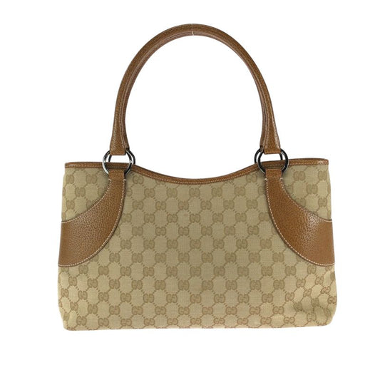 Gucci Brown Beige Silver Hardware GG Canvas 113015 Tote Handbag Women 506095