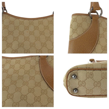 Gucci Brown Beige Silver Hardware GG Canvas 113015 Tote Handbag Women 506095