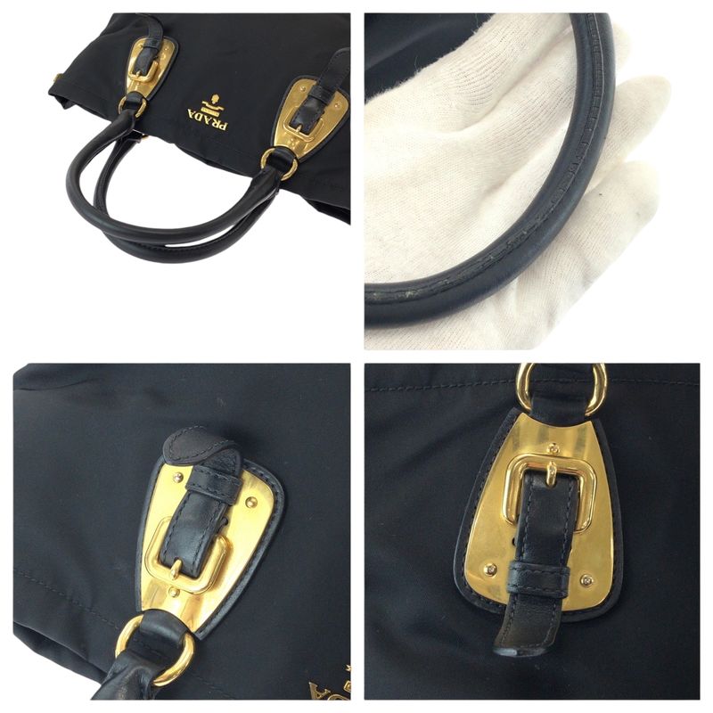 Prada Tessuto Logo Black Gold Hardware Nylon Bn1902 Tote Bag Shoulder Bag Women