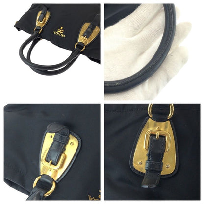 Prada Tessuto Logo Black Gold Hardware Nylon Bn1902 Tote Bag Shoulder Bag Women