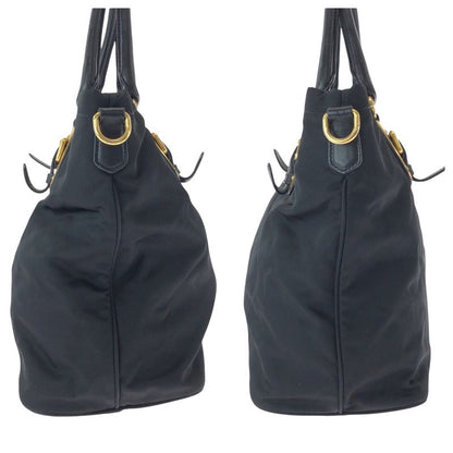 Prada Tessuto Logo Black Gold Hardware Nylon Bn1902 Tote Bag Shoulder Bag Women