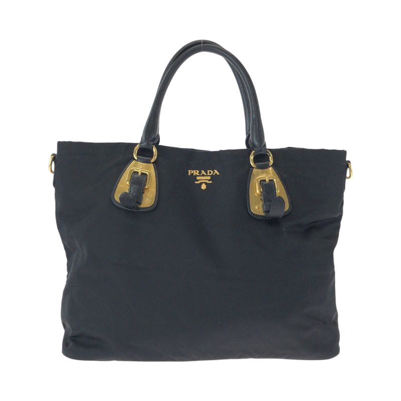 Prada Tessuto Logo Black Gold Hardware Nylon Bn1902 Tote Bag Shoulder Bag Women