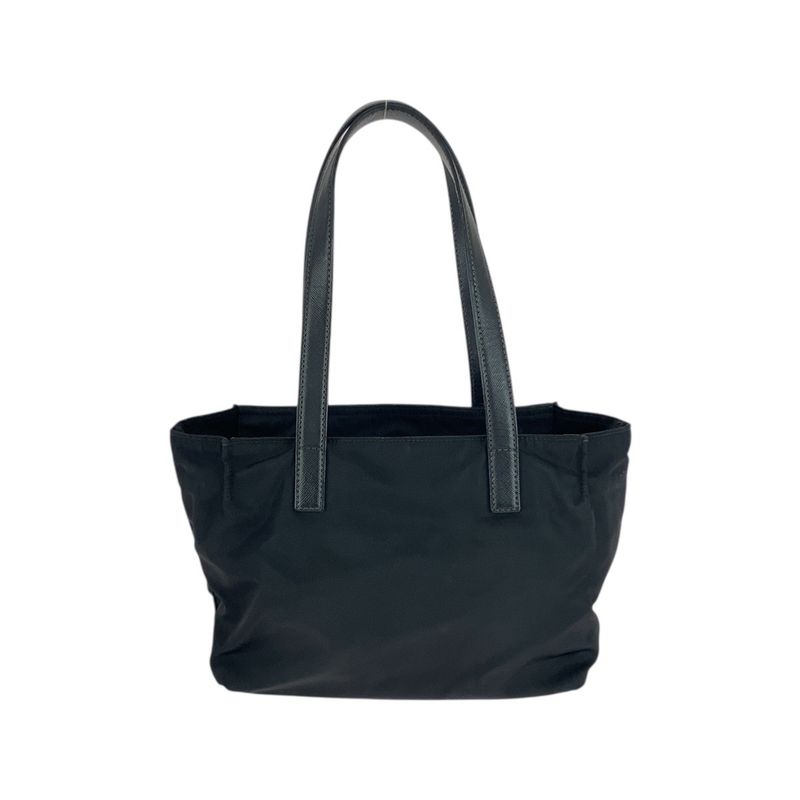 Prada Tessuto Saffiano Triangle Logo Plate Black Silver Hardware Tote Bag