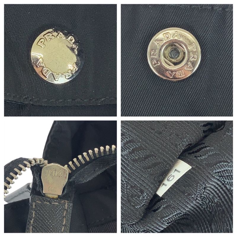 Prada Tessuto Saffiano Triangle Logo Plate Black Silver Hardware Tote Bag