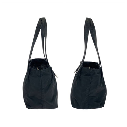 Prada Tessuto Saffiano Triangle Logo Plate Black Silver Hardware Tote Bag