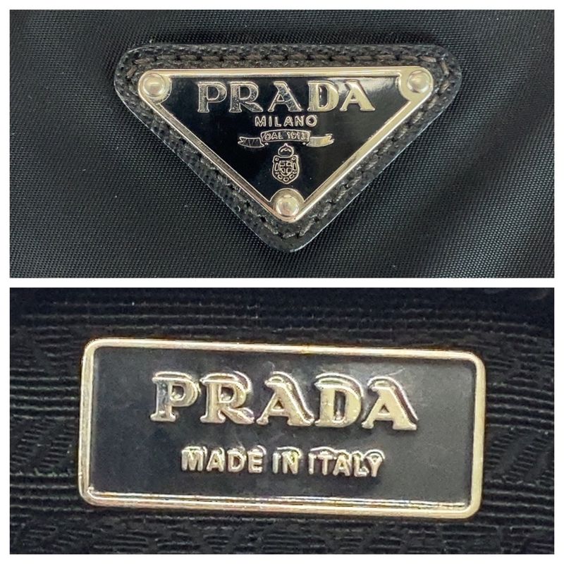 Prada Tessuto Saffiano Triangle Logo Plate Black Silver Hardware Tote Bag