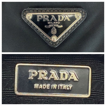 Prada Tessuto Saffiano Triangle Logo Plate Black Silver Hardware Tote Bag