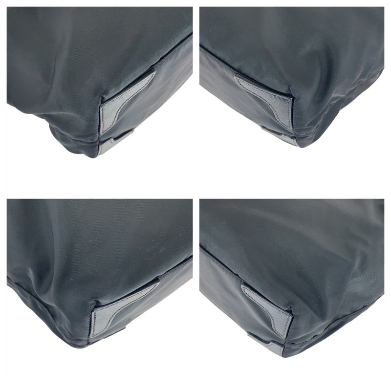 Prada Tessuto Saffiano Triangle Logo Plate Black Silver Hardware Tote Bag