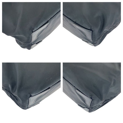 Prada Tessuto Saffiano Triangle Logo Plate Black Silver Hardware Tote Bag