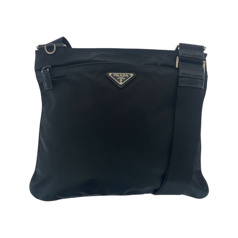 Prada Tessuto Triangle Logo Plate Black Silver Hardware Nylon Shoulder Bag