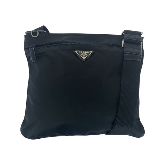 Prada Tessuto Triangle Logo Plate Black Silver Hardware Nylon Shoulder Bag