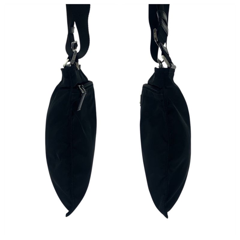 Prada Tessuto Triangle Logo Plate Black Silver Hardware Nylon Shoulder Bag