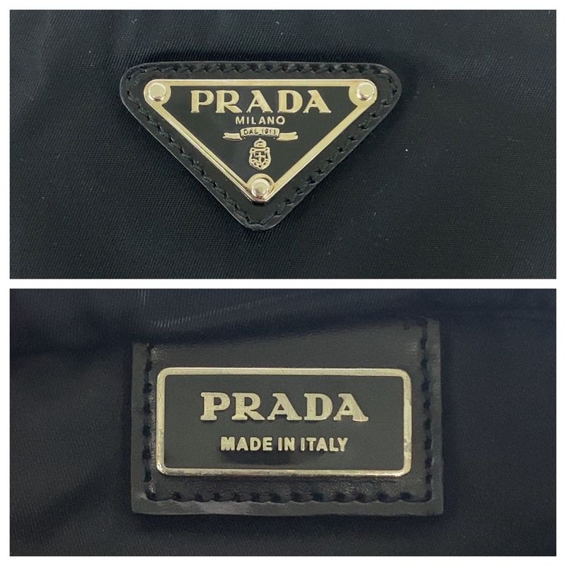 Prada Tessuto Triangle Logo Plate Black Silver Hardware Nylon Shoulder Bag