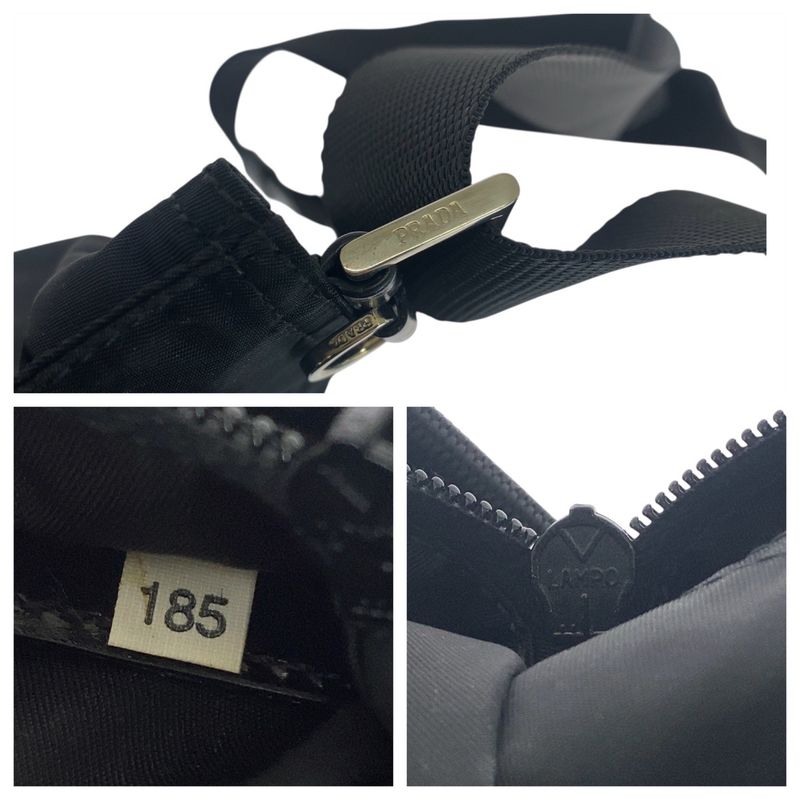 Prada Tessuto Triangle Logo Plate Black Silver Hardware Nylon Shoulder Bag