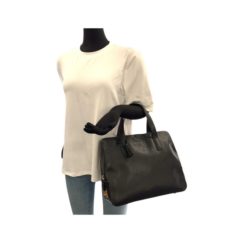 Prada Saffiano Black Gold Hardware Leather Tote Handbag Women 505769