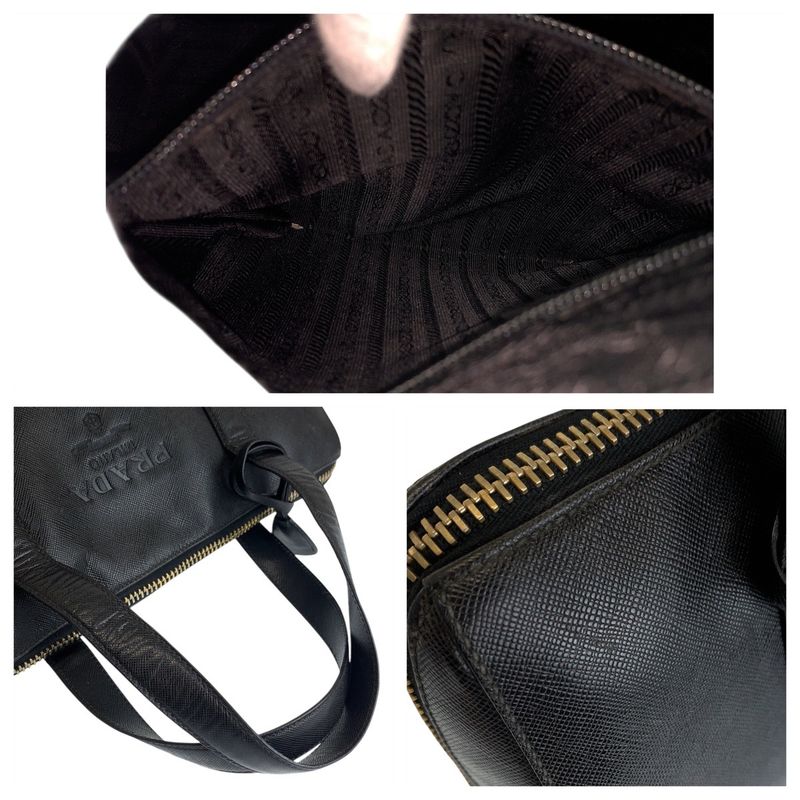 Prada Saffiano Black Gold Hardware Leather Tote Handbag Women 505769