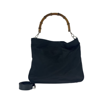 Gucci Bamboo Black Silver Hardware Canvas 001.1998.1577 Shoulder Bag Handbag