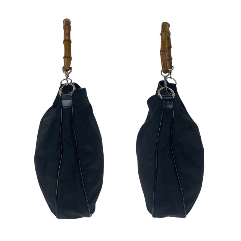 Gucci Bamboo Black Silver Hardware Canvas 001.1998.1577 Shoulder Bag Handbag