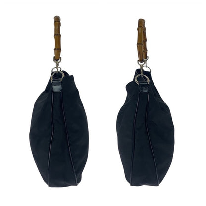 Gucci Bamboo Black Silver Hardware Canvas 001.1998.1577 Shoulder Bag Handbag