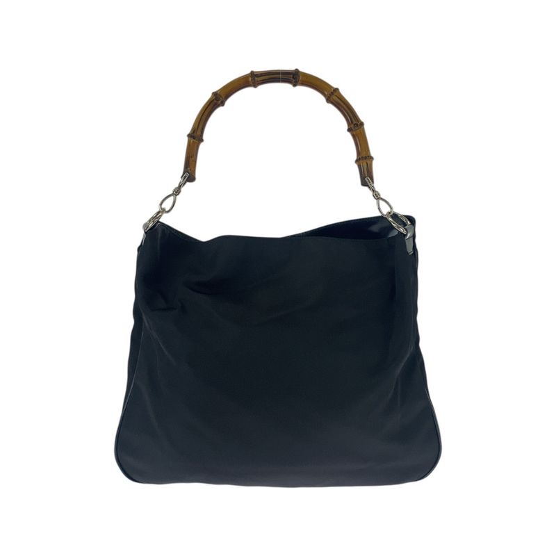 Gucci Bamboo Black Silver Hardware Canvas 001.1998.1577 Shoulder Bag Handbag