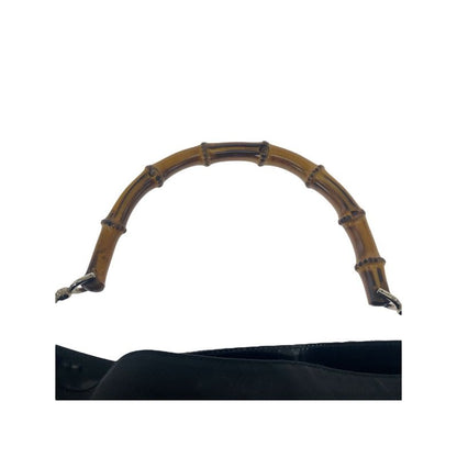 Gucci Bamboo Black Silver Hardware Canvas 001.1998.1577 Shoulder Bag Handbag