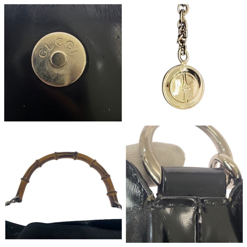Gucci Bamboo Black Silver Hardware Canvas 001.1998.1577 Shoulder Bag Handbag