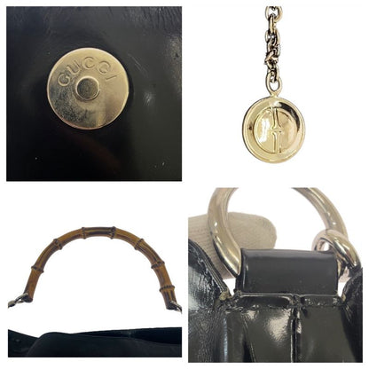 Gucci Bamboo Black Silver Hardware Canvas 001.1998.1577 Shoulder Bag Handbag