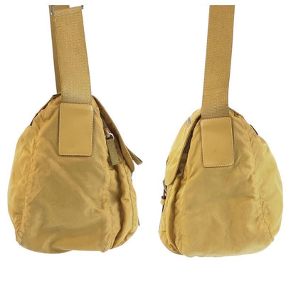 Prada Tessuto Triangle Logo Plate Yellow Mustard Silver Hardware Shoulder Bag