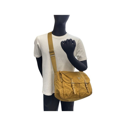 Prada Tessuto Triangle Logo Plate Yellow Mustard Silver Hardware Shoulder Bag