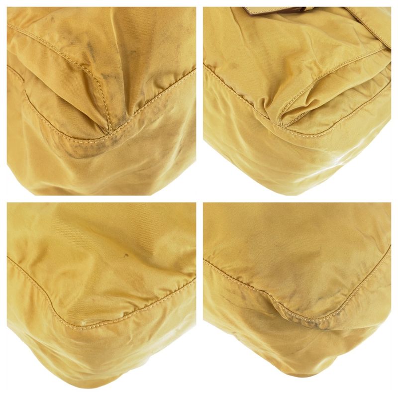 Prada Tessuto Triangle Logo Plate Yellow Mustard Silver Hardware Shoulder Bag