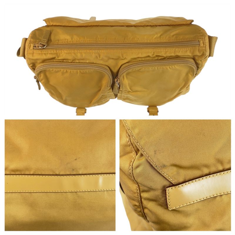 Prada Tessuto Triangle Logo Plate Yellow Mustard Silver Hardware Shoulder Bag