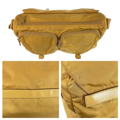Prada Tessuto Triangle Logo Plate Yellow Mustard Silver Hardware Shoulder Bag
