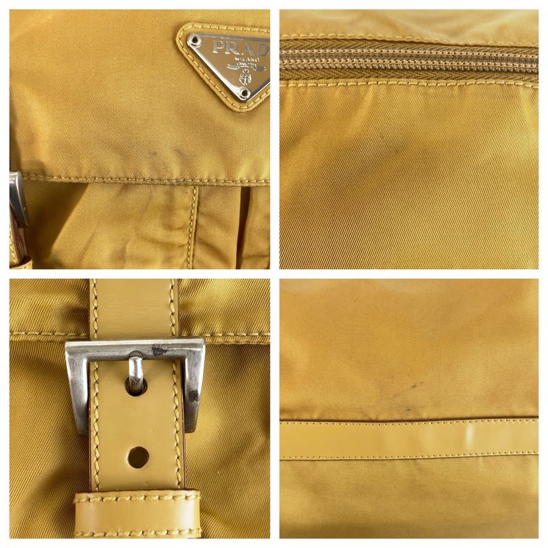Prada Tessuto Triangle Logo Plate Yellow Mustard Silver Hardware Shoulder Bag