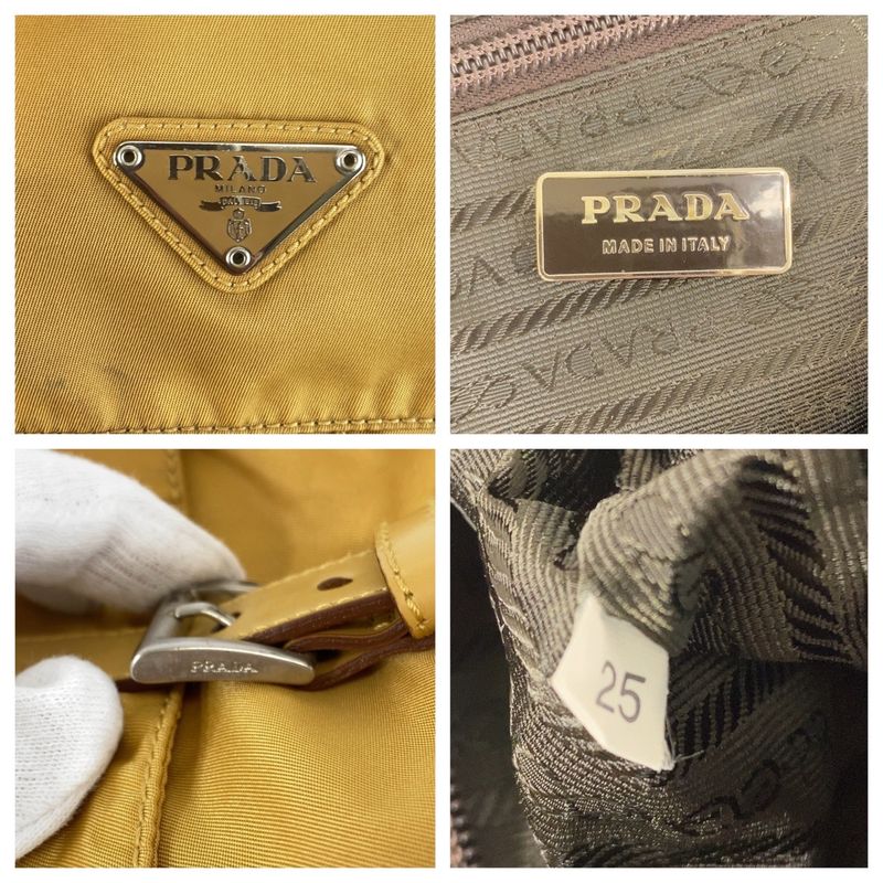 Prada Tessuto Triangle Logo Plate Yellow Mustard Silver Hardware Shoulder Bag