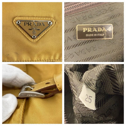 Prada Tessuto Triangle Logo Plate Yellow Mustard Silver Hardware Shoulder Bag