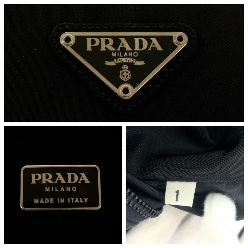 Prada Tessuto Triangle Logo Plate Black Silver Hardware Nylon Tote Bag Shoulder