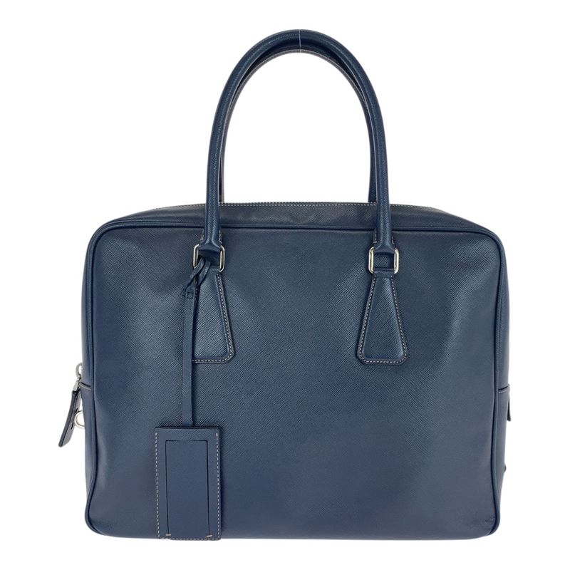 Prada Saffiano Navy Silver Hardware Leather Business Bag Briefcase Men 505857