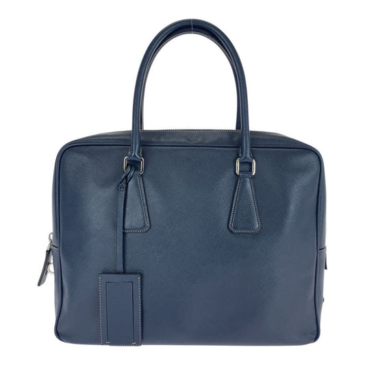 Prada Saffiano Navy Silver Hardware Leather Business Bag Briefcase Men 505857