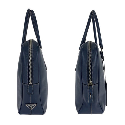Prada Saffiano Navy Silver Hardware Leather Business Bag Briefcase Men 505857