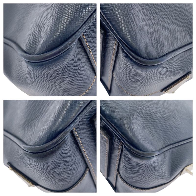 Prada Saffiano Navy Silver Hardware Leather Business Bag Briefcase Men 505857