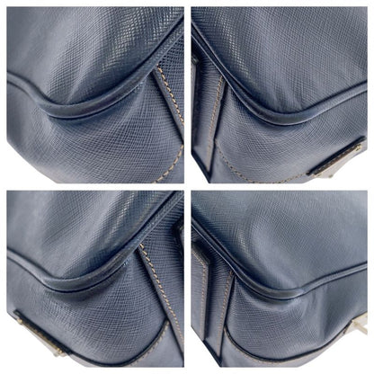Prada Saffiano Navy Silver Hardware Leather Business Bag Briefcase Men 505857