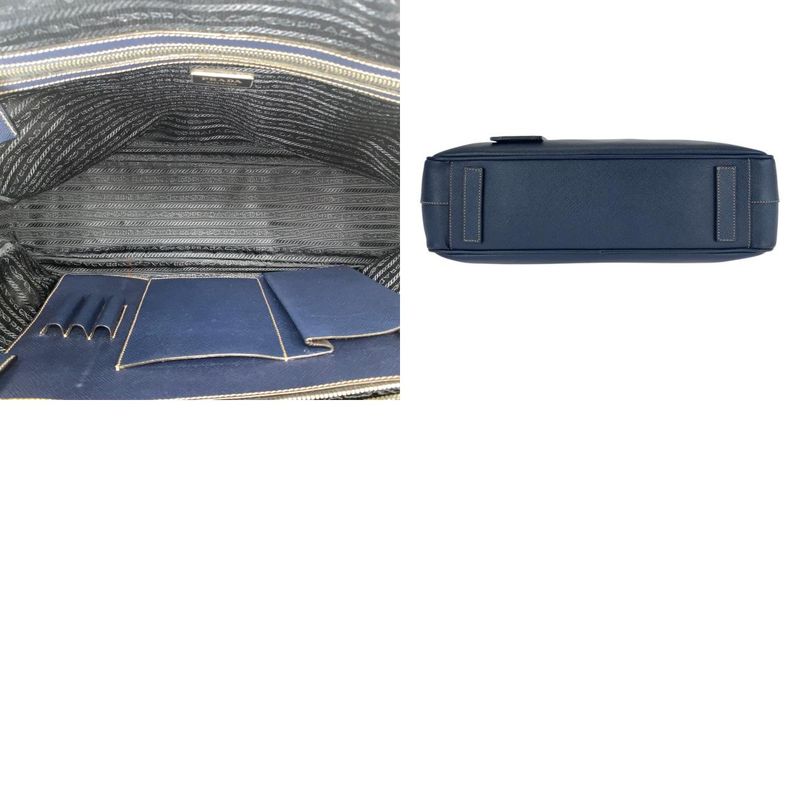 Prada Saffiano Navy Silver Hardware Leather Business Bag Briefcase Men 505857