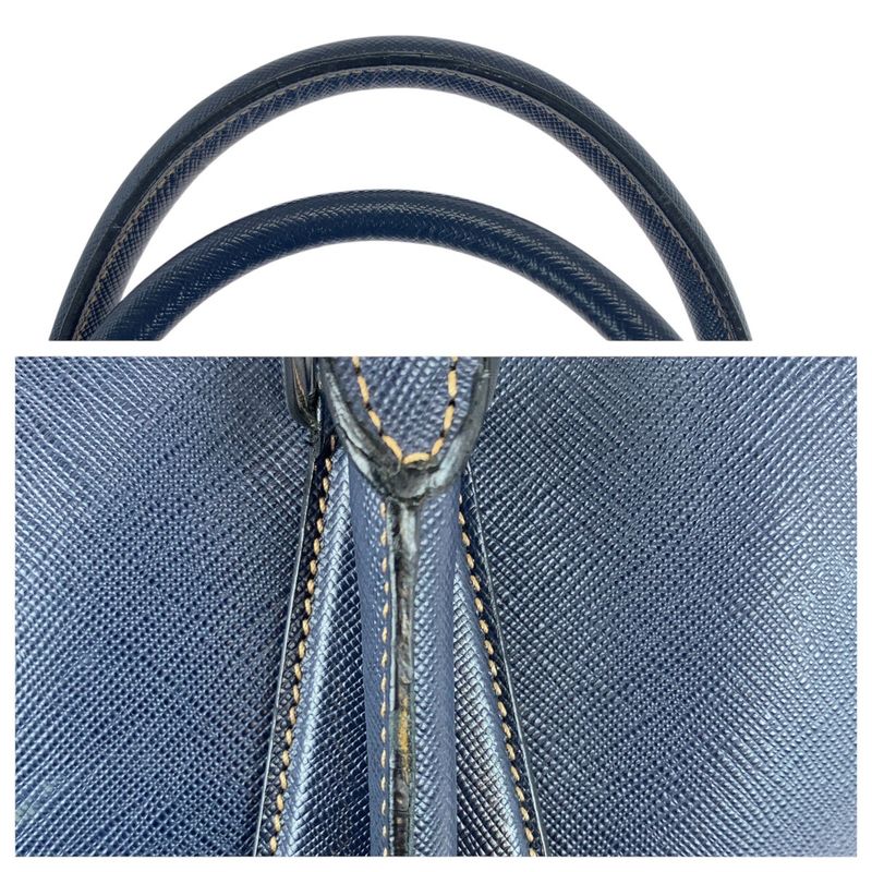 Prada Saffiano Navy Silver Hardware Leather Business Bag Briefcase Men 505857
