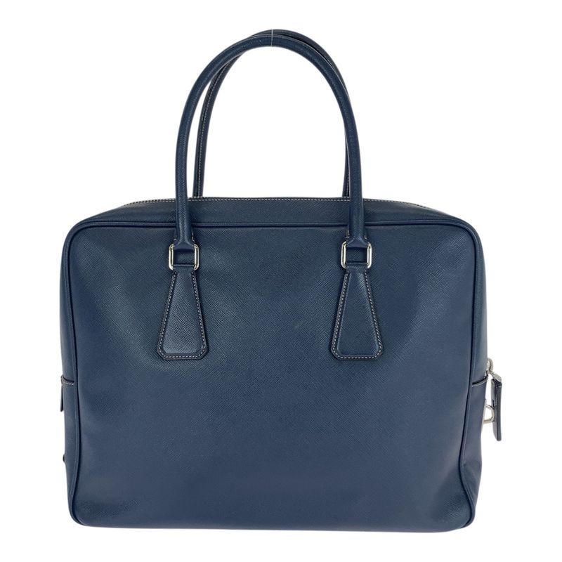 Prada Saffiano Navy Silver Hardware Leather Business Bag Briefcase Men 505857