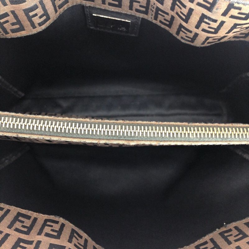 Fendi Zucchino Brown Silver Hardware Canvas/leather Tote Handbag Women 505861