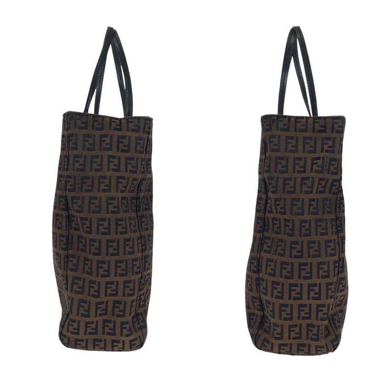 Fendi Zucchino Brown Silver Hardware Canvas/leather Tote Handbag Women 505861