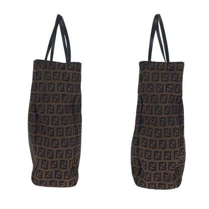 Fendi Zucchino Brown Silver Hardware Canvas/leather Tote Handbag Women 505861