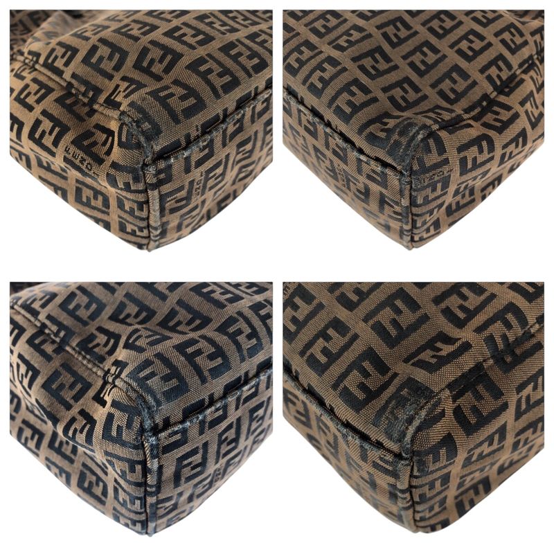 Fendi Zucchino Brown Silver Hardware Canvas/leather Tote Handbag Women 505861