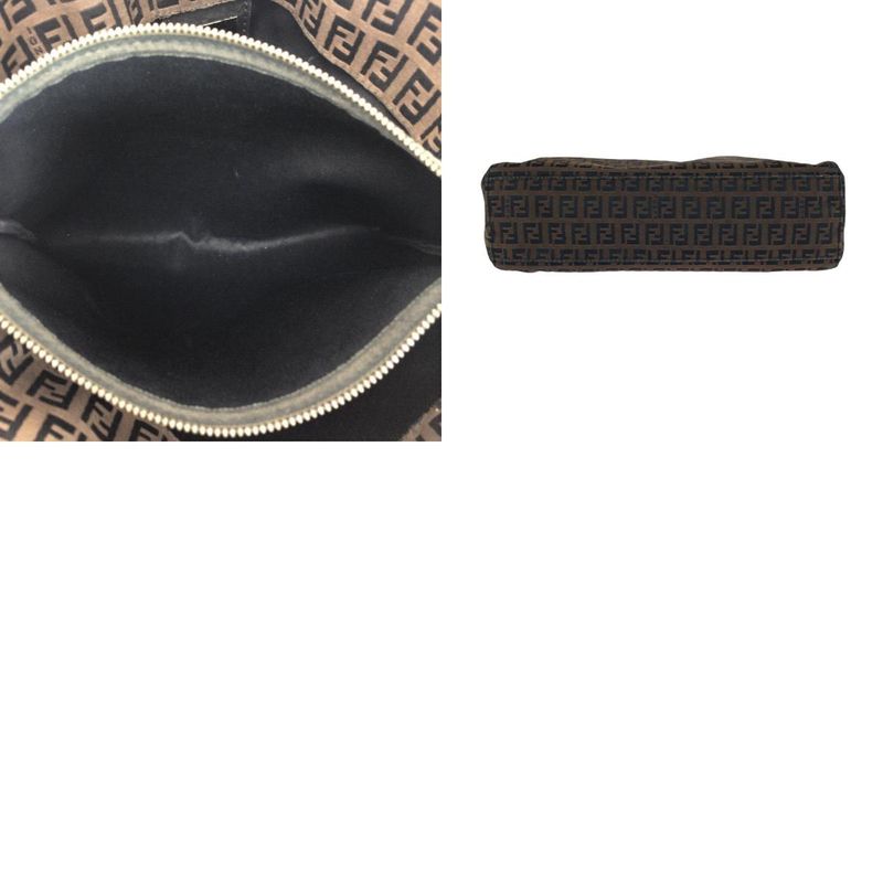 Fendi Zucchino Brown Silver Hardware Canvas/leather Tote Handbag Women 505861