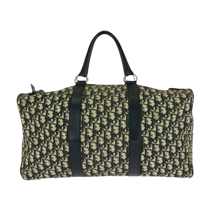 DIOR Vintage Trotter Black Beige Gold Hardware Canvas/leather Boston Bag Women